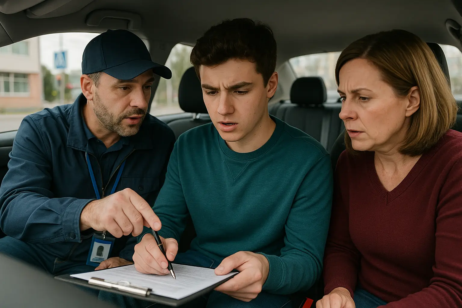 обсуждение с родителем и инструктором в салоне